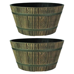 HC Companies 16" Indoor Outdoor Aged Wooden Oak Whiskey Barrel Planter (2 Pack) - Picture 1 of 4