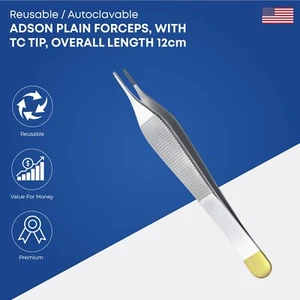 Adson Plain Forceps 12 cm with TC Tip  Stainless Steel Ophthalmic Instruments - Picture 1 of 2