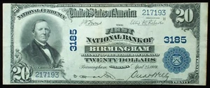 1902 $20 National Currency Ch# 3185 Birmingham, AL Choice Crisp Very Fine! - Picture 1 of 3