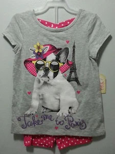 NEW GIRLS 2 PIECE OUTFIT SHIRT SHORTS TAKE ME TO PARIS SIZE 4 DOG SUNGLASSES - Picture 1 of 3