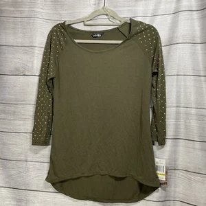 Wallflower Green Studded 3/4 Sleeve Shirt Hi-lo Shirt Super Cute! Trendy!! - Picture 1 of 6