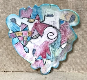 Piatto da parete vintage firmato Harris Cies cubista arte astratta ceramica 1994 eclettico - Foto 1 di 4