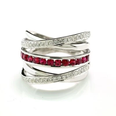 Ring Rubine Brillanten Criss-Cross-Ring 750-Weißgold Kreuzring Diamant Edelstein - Bild 1 von 4