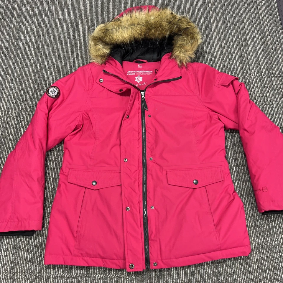 Chaqueta de esquí Free Country Arctic Down Series para mujer grande rosa imitación piel con capucha Foto 1 de 4