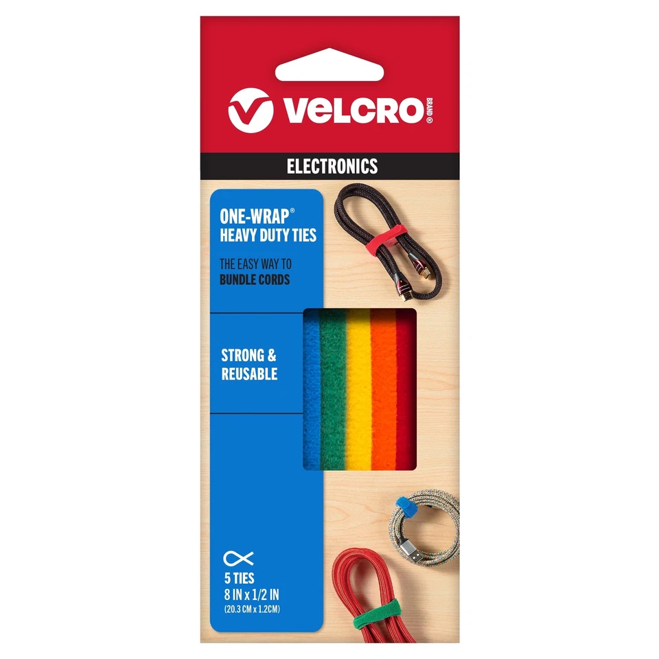 VELCRO BRAND One-wrap Ties for Cables Wires & Cords 6 Sizes 12 Colors