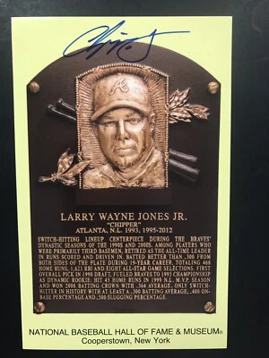 Chipper Jones Signed Gold HOF Plaque Postcard Yellow JSA Autograph Atl Braves - Image 1 of 3