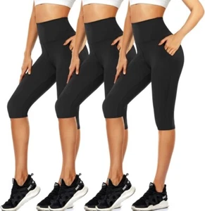 Women's Knee Length Leggings-High Waisted Capri Biker Shorts (Pack Of 3) S/M - Picture 1 of 3
