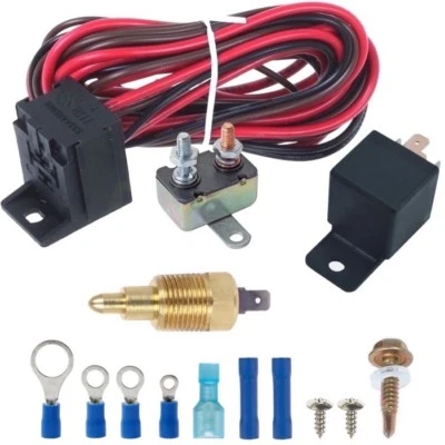 ELECTRIC RADIATOR FAN GROUND THERMO-STAT WIRING TEMP SWITCH KIT 1/8 3/8 1/2 INCH - Image 1 of 4