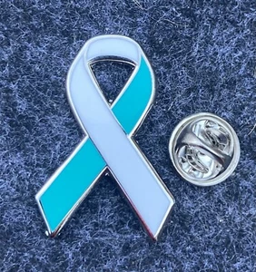NEU Gebärmutterhalskrebs Bewusstsein Band Emaille türkis & weiß Abzeichen/Brosche. Wohltätigkeitsorganisation. - Bild 1 von 1