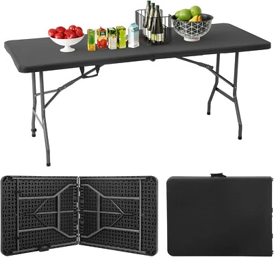 Folding Tables, Half Portable Table  for Parties Wedding BBQ Camping, Black 6FT - Image 1 of 4