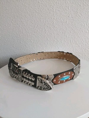 Cinturón Nocona Western Cuero Tachonado Imitación Turquesa Conchos Hebilla Talla 30/S  Foto 1 de 4