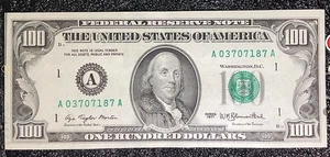 1977 $100 Dollar Bill Federal Reserve Note  Boston MA Vintage Old crisp A block - Picture 1 of 2