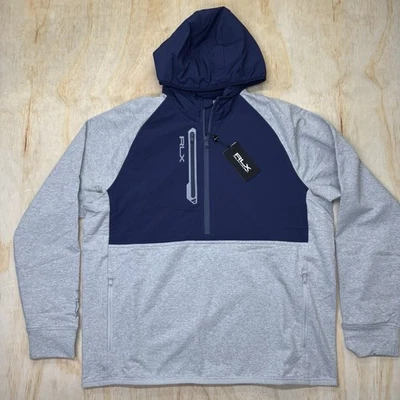 NEW RLX Golf Ralph Lauren Mens Performance Terry 1/2-Zip Hoodie LG Blue Gray - Image 1 of 4