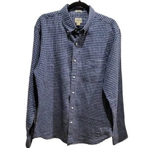 J CREW Linen Men's Shirt Baird McNutt Plaid Sz Large Button Up Irish Blue - Picture 1 of 10