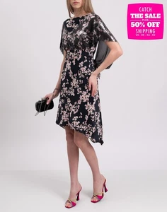 RRP €2200 PACO RABANNE Dress FR38 US6 UK10 M Floral Asymmetric Chainmail Overlay - Picture 1 of 9