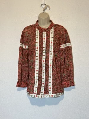 Blusa eShakti Wayward Fancies para mujer 1X Top manga larga roja floral bordada Foto 1 de 4