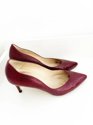 LK Bennett Raspberry  Burgundy  Leather Faux Croc Pointed  Court Shoes Size 4 - Image 1 of 4