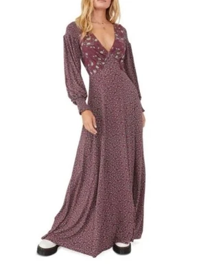Maxi Cottagecore Free People Nuevo con Etiquetas Talla XS Espalda Abierta Mujer Púrpura Calado $198 Foto 1 de 4