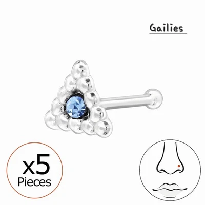 Argento Sterling 4mm Triangolo Cristallo Naso Bottone X 5 - Astuccio Regalo - Immagine 1 di 3