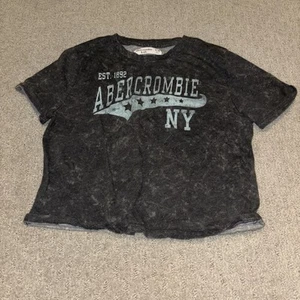 Abercrombie Kids Girls T-shirt, Crop Top, dark grey/ light blue Size 9/10 - Picture 1 of 3