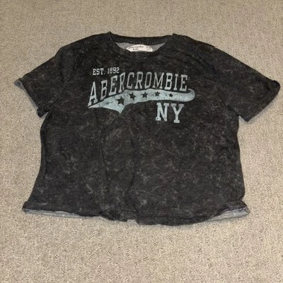 Abercrombie Kids Girls T-shirt, Crop Top, dark grey/ light blue Size 9/10 - Image 1 of 3