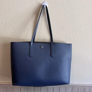Kate Spade Molly Large Leather Tote Blue Pebbled Shoulder Bag Metallic Interior - Picture 1 of 12