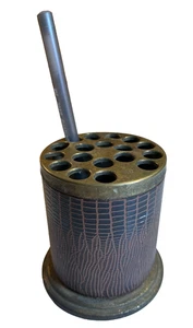 Antico portapenne da scrivania vintage ottone ecopelle art deco metà secolo - Foto 1 di 20