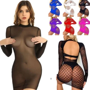 Women's Bodycon Dress See Through Mesh Lingerie Nightdress Sleepwear Clubwear - Picture 1 of 30