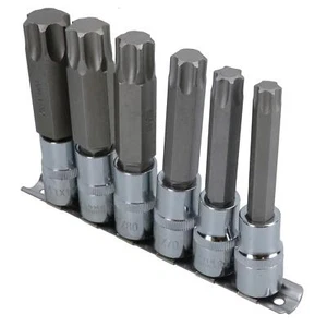 6pc 1/2" Drive T55-T100 Star Torx Socket Bit Set Ratchet Torque 100mm Long TE28 - Picture 1 of 6
