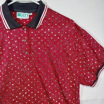 Camisa Polo Lily's of Beverly Hills Lunares Manga Corta Top Roja Talla Grande Foto 1 de 4