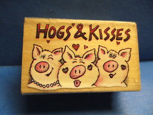 HOGS & KISSES ALL NIGHT MEDIA  WOOD MOUNT RUBBER STAMP  173F