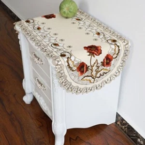 1pcs White Oval Lace Tablecloth Embroidered Floral Small Table Cover Home Decor - Picture 1 of 3