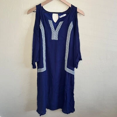 Vestido para mujer White Mark talla XL azul marino bordado midi hombro frío boho Foto 1 de 4
