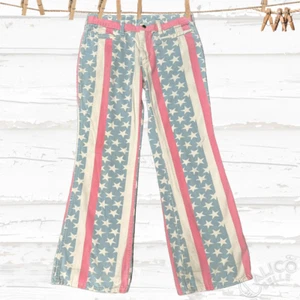 Vintage 60s Male Slacks American Flag Denim Hip Hugger Bell Bottoms Size 30x30 - Picture 1 of 11
