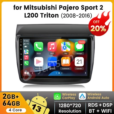 9" Car Radio Carplay 64GB Android 13 for Mitsubishi L200 Pajero Sport 2008-2016 - Image 1 of 4