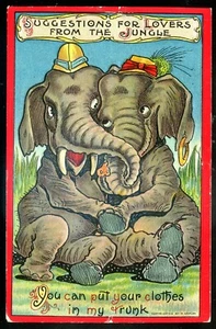 HUMOR Postcard 1910s Embossed Dressed Elephants Romance - Picture 1 of 2