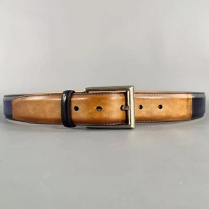 SAKS FIFTH AVENUE Size 36 Navy Tan Two Tone Leather Belt - Picture 1 of 8