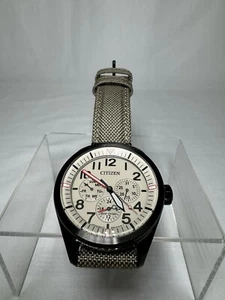 Citizen Eco-Drive Men’s Watch 8729-S105781 43mm Black Case Canvas Strap - EUC - Picture 1 of 12