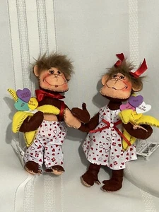 Annalee Monkey Around 6” Boy & Girl Pair 2010 Valentine Conversation Hearts Lot - Picture 1 of 5