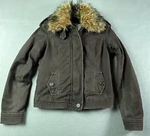 Giacca bomber Abercrombie & Fitch con collo pelliccia sintetica donna piccolo marrone invernale - Foto 1 di 18