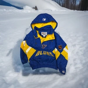 Vintage Starter St. Louis Blues 1/2 Zipp mit Kapuze Pullover Winterjacke Gr. M - Bild 1 von 10