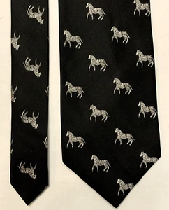 INTO AFRICA Herren Krawatte 100% Seide schwarz & silber Zebras TROCKENGEREINIGT - Bild 1 von 6