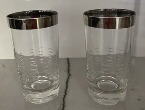 Clear Drink Bar Cocktail Highball Glasses with Silver Trim and Horizontal Cuts - Picture 1 of 3