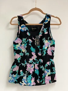 NWT YUMI KIM Black silk top with Teal Lilac Floral Print M - Picture 1 of 2