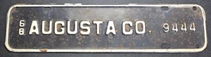 1968 Augusta County Virginia License Plate - Town Tag - City Topper - Vintage - Picture 1 of 4