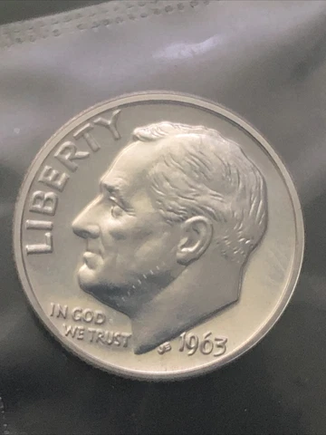 1963 Proof Roosevelt Dime in Original Cello from US Mint Proof Set - 90% Silver Cover