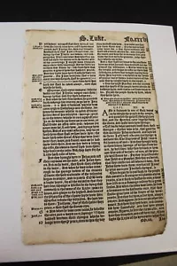 GREAT BIBLE 1540 EDITION PAGE -LUKE 19:21 - 21:7 TRIUMPHAL ENTRY, WIDOWS MITE - Imagen 1 de 2
