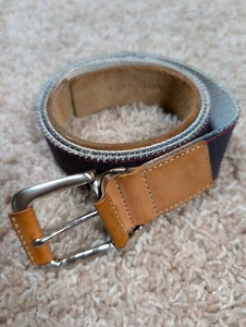 Cintura uomo Cole Haan blu cotone pelle casual ottone fibbia argento taglia 36/90 - Foto 1 di 13