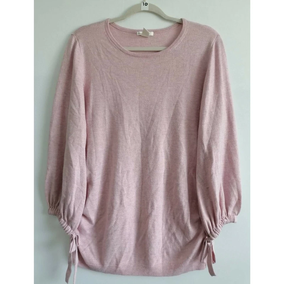 H&M Mama Womens Pullover Sweater Pink Marled Tie Sleeve Scoop Neck Maternity L - Image 1 of 4