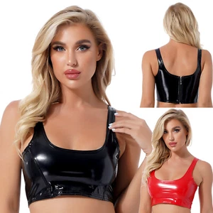 Para mujer Prenda para el torso recortada de látex Lencería ajustada Camisetas sin mangas Sujetador Rave Prendas para club nocturno - Imagen 1 de 26